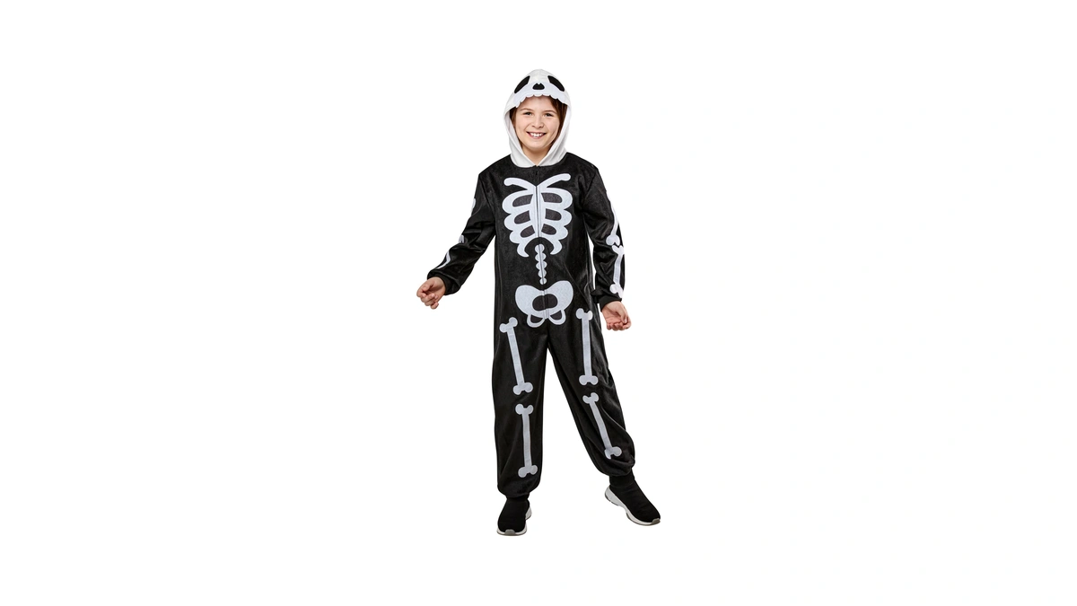 Rubies Comfywear Hooded Jumpsuit For Kids, Unisex Kids Costume, Skeleton,