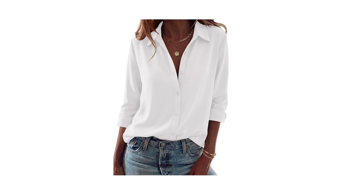 Zeagoo Womens Tops Long Sleeve Blouses White Button Down Shirts