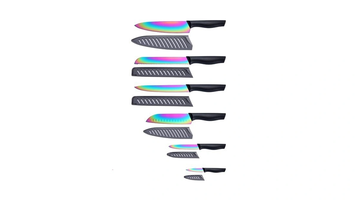 Marco Almond Kitchen Knife Set, Kya36 12-piece Rainbow Color Stainless