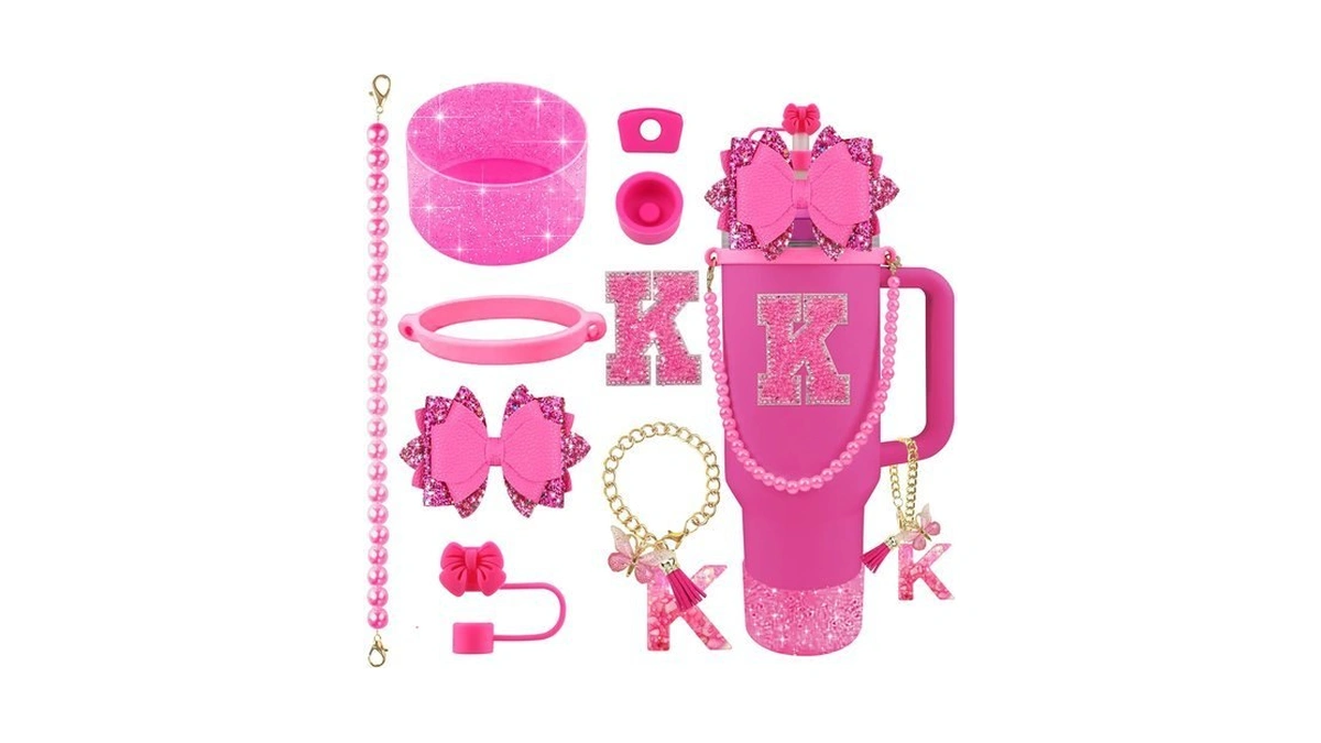 Hpebl 9pcs Hot Pink For Stanley Cup Accessories Set Bling