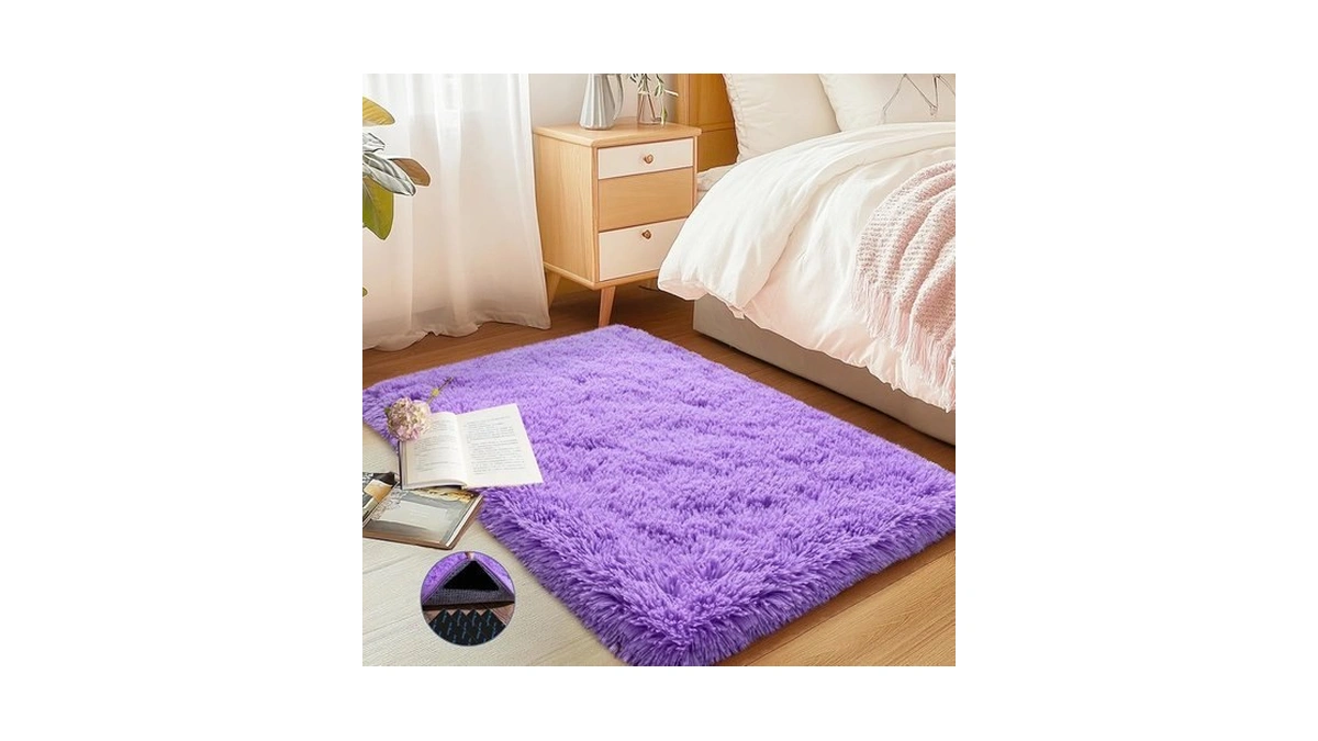 2x3 Purple Fluffy Shaggy Area Rug, Soft Small Carpet For