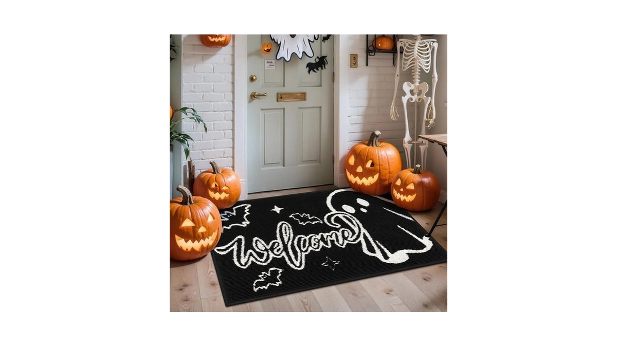 Ileading Halloween Door Mat 32x48inch,black Ghost Welcome Doormat, Non Slip