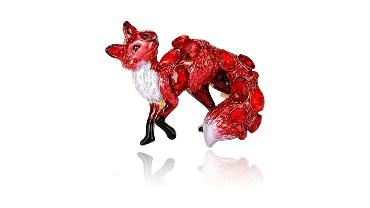 Teyolo Rhinestone Fox Brooch For Women Red Fox Lapel Pins