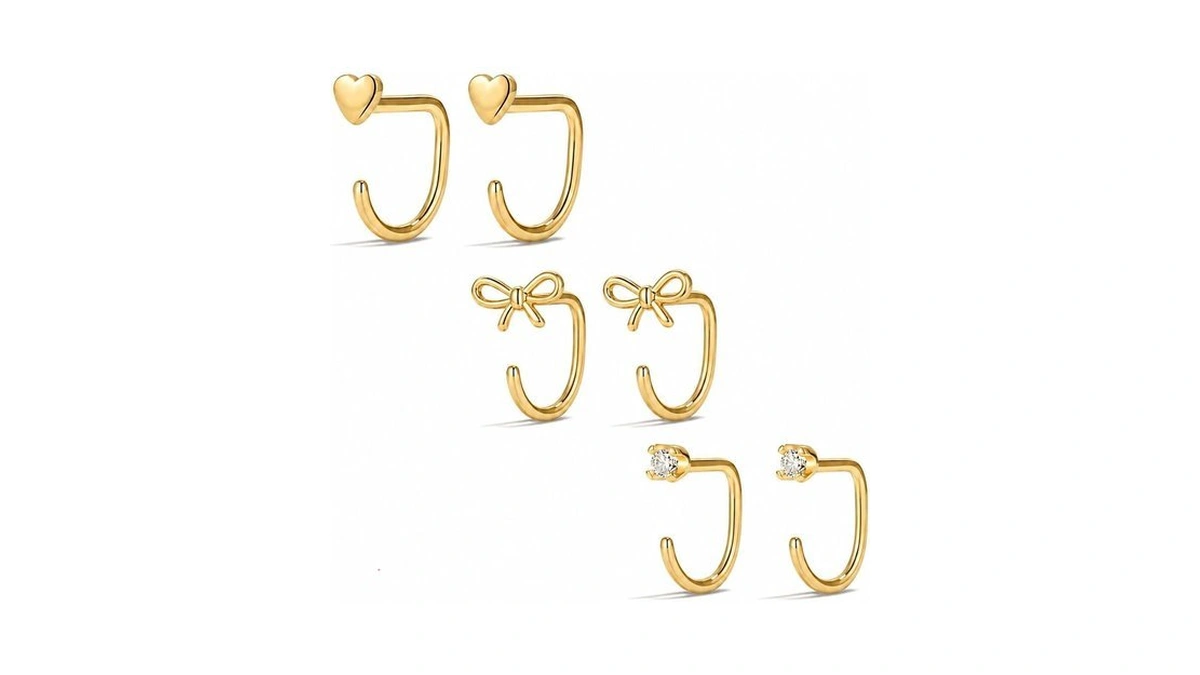 3 Pairs Backless Earrings For Women Gold Stay Closed Open