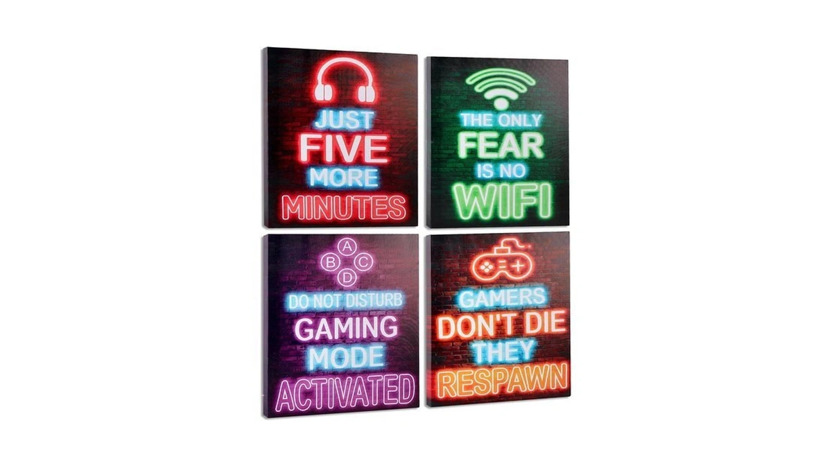 Vividpulse Neon Game Room Poster Set, 4pcs Arcade Wall Art