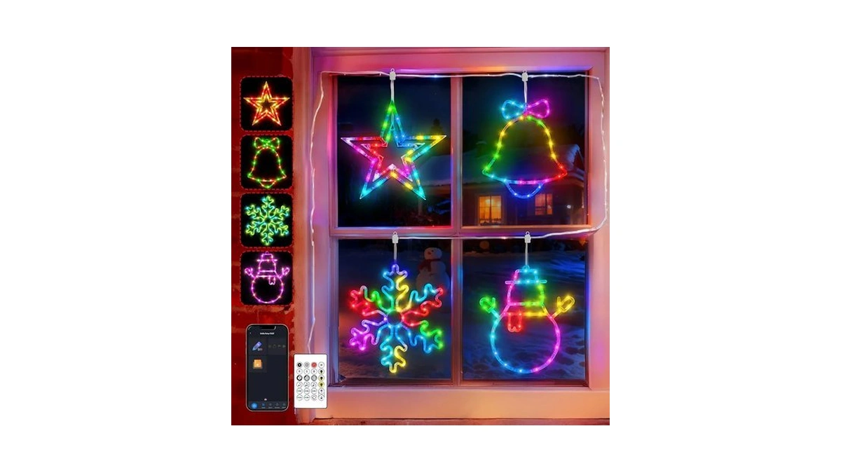 Smart Christmas Window Lights 4 Pack, Rgb Color Changing Window