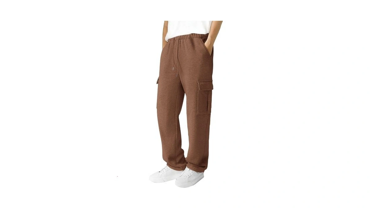 3rd Hill Men's Fleece Cargo Sweatpants Loose Fit Cotton Joggers
