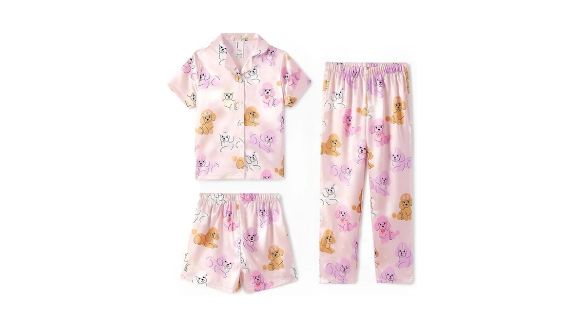 Patpat Girls Satin Pajama Set Button Down Sleepwear Puppy 5-6