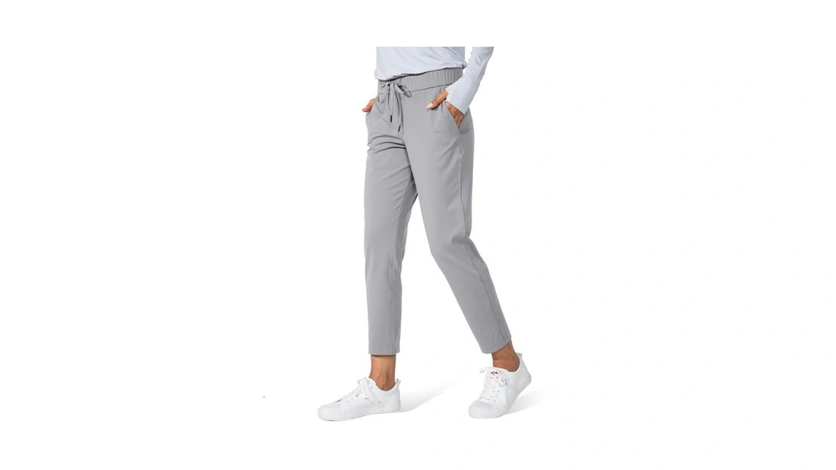 Women's Pants 2 Deep Pockets 7/8 Stretch Sweatpants, Light Grey,