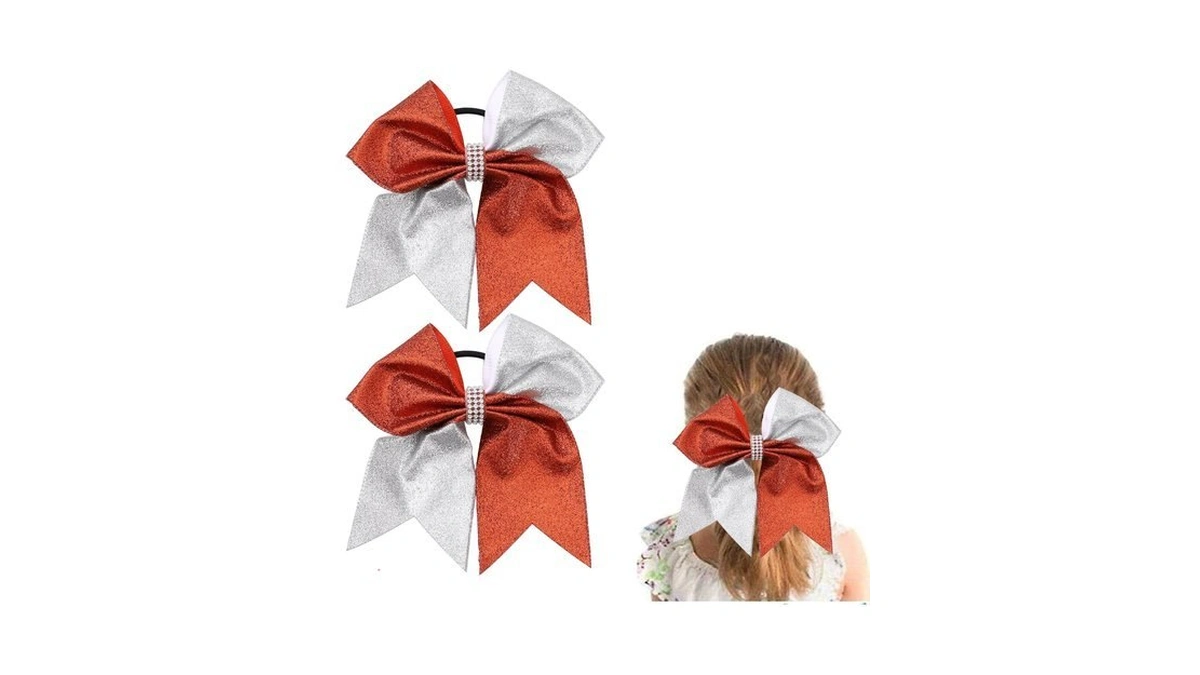 Glitter Red Silver Large Cheer Bow, Hipcheer 8 Inch Large