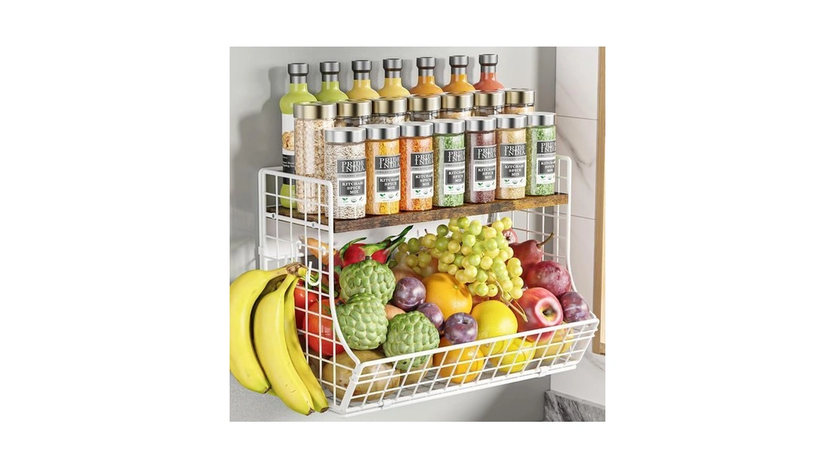 Magnetic Shelf For Fridge With Wood Lid, Fruit Potato And