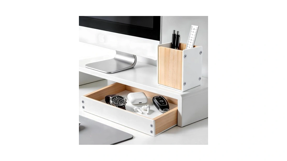 Tomkids Desk Tray With Pen Holder Set, Wooden Desktop Organizer