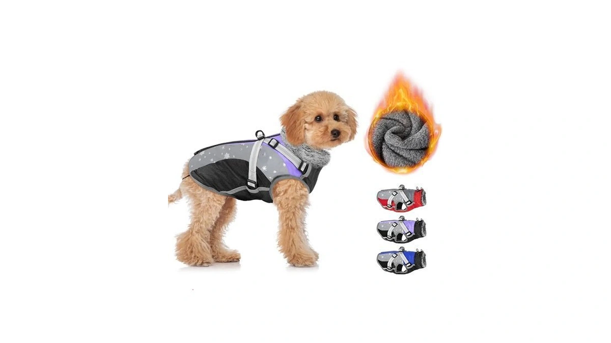 Slowton Dog Jacket With Harness - Waterproof Fleece Warm Dog