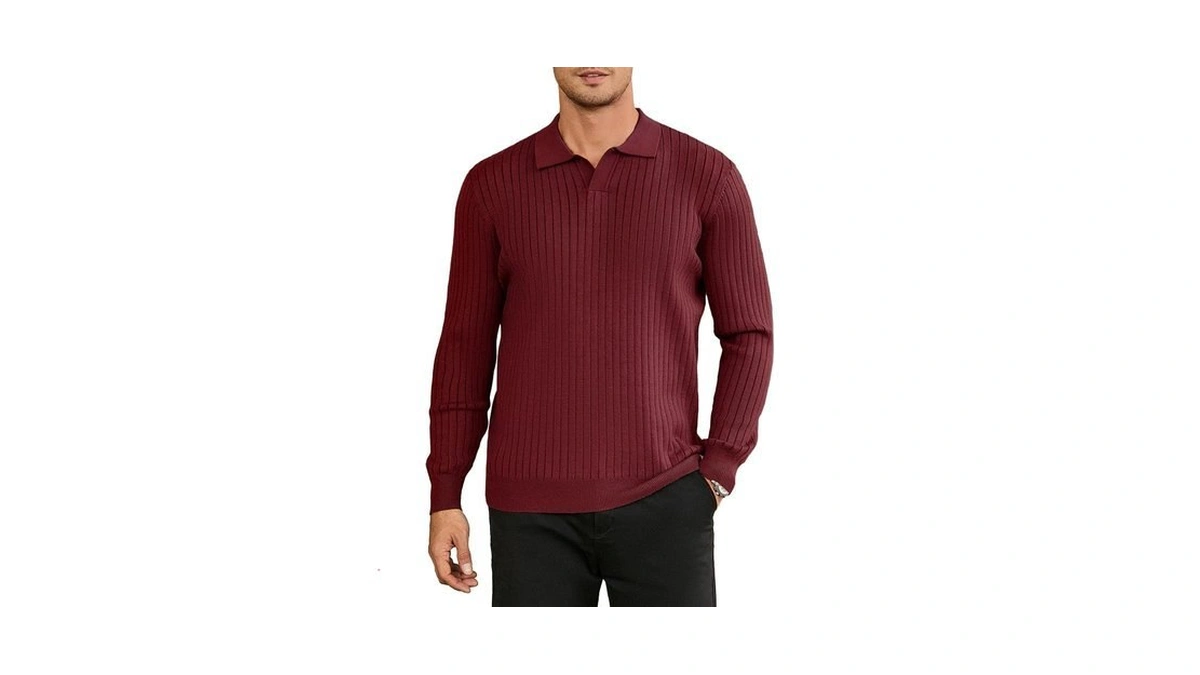 Hardaddy Men's Ribbed Knit Sweater Casual Long Sleeve Polo Sweater