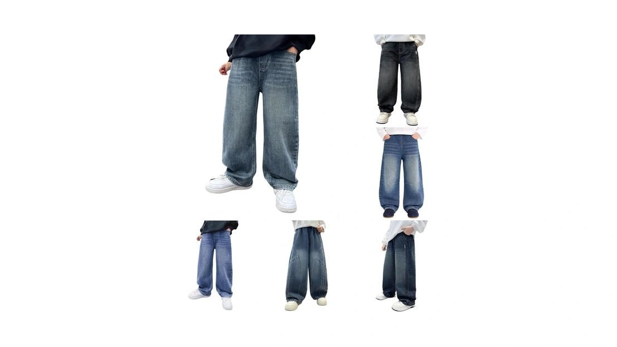 Jeans For Boys Elastic Waist Straight Leg Baggy Denim Pants