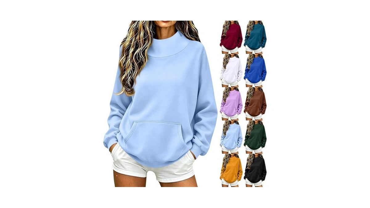 Mock Neck Sweatshirt Womens Oversized Long Sleeve Plain Pullovers Y2k
