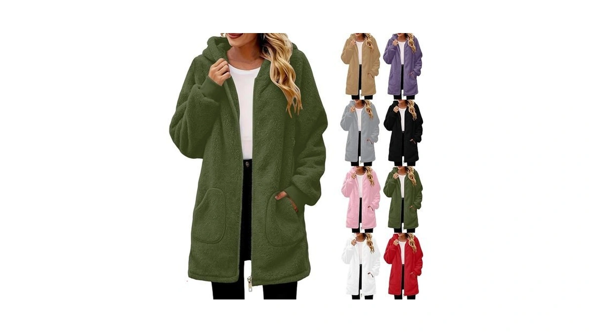 Women’s Plush Hoodie Jacket Fuzzy Zip Up Coat Long Sleeve