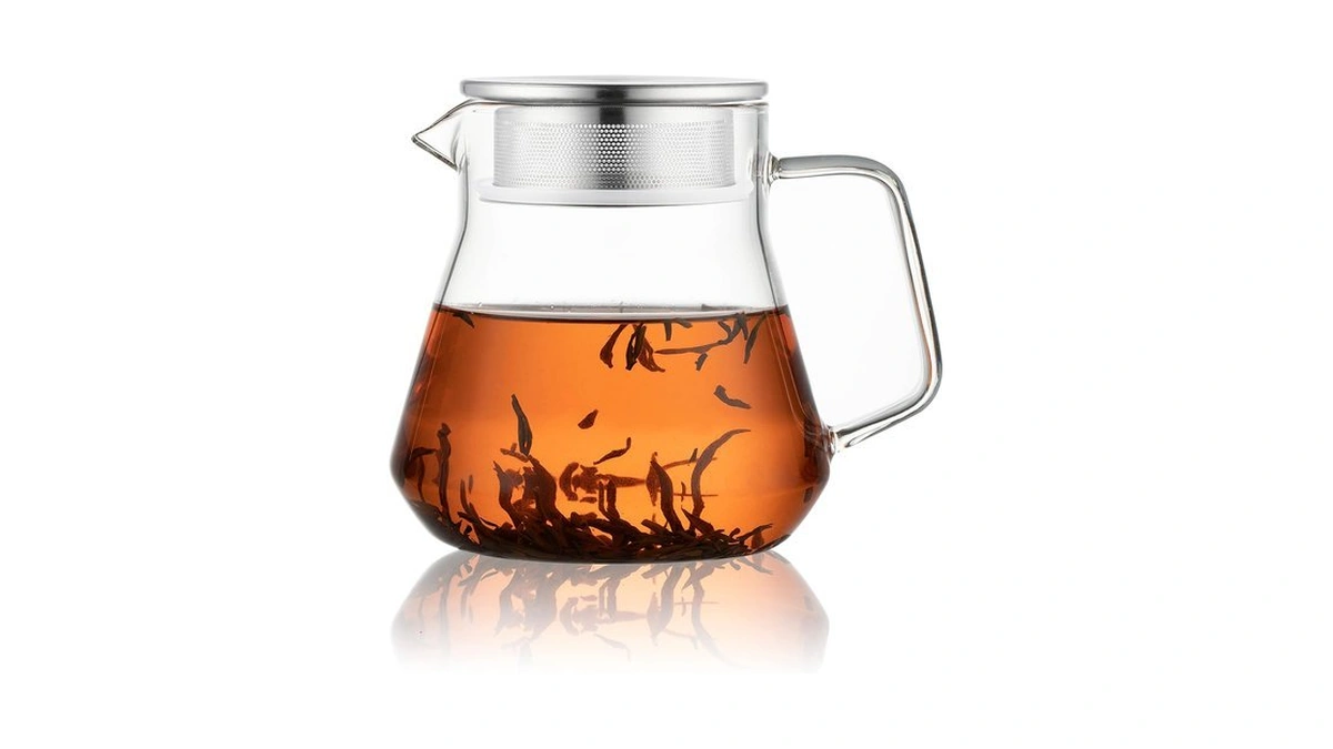 Cnglass One-touch Glass Teapot With Stainless Steel Filter Lid,20oz(600ml) Glear