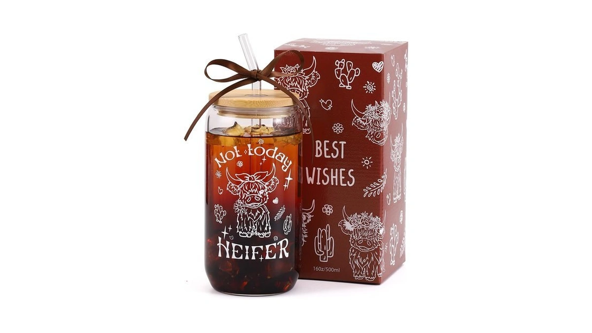 Korhonen Highland Cow Gifts For Women, Glass Cup With Lid