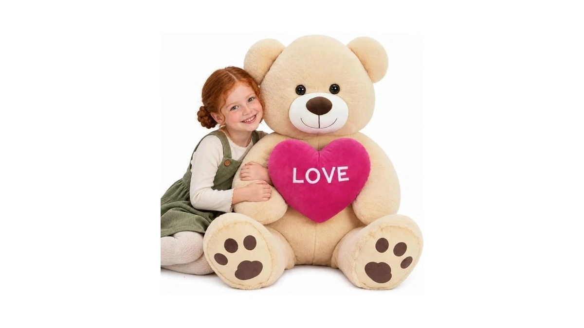 Karister Big Teddy Bear With Heart Inch Tan