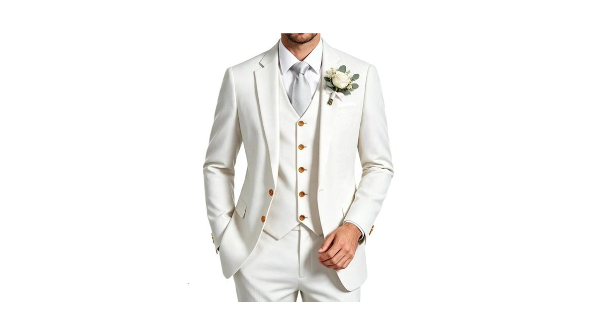 Mens White Linen Suit Groomsmen Beach Wedding Dress Tuxedo Suit