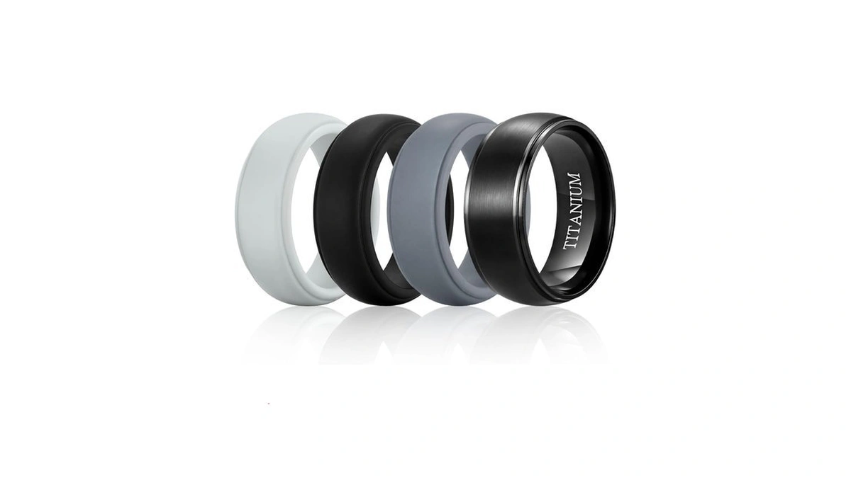 Jzpz 1 Titanium & 3 Silicone Rings For Men-8mm Rubber