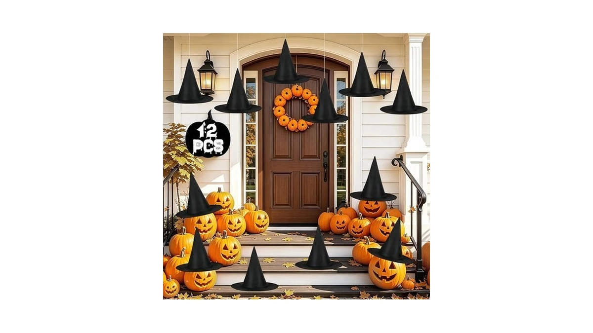 Aiako 12 Pcs Floating Witch Hats For Halloween Decorations Outdoor