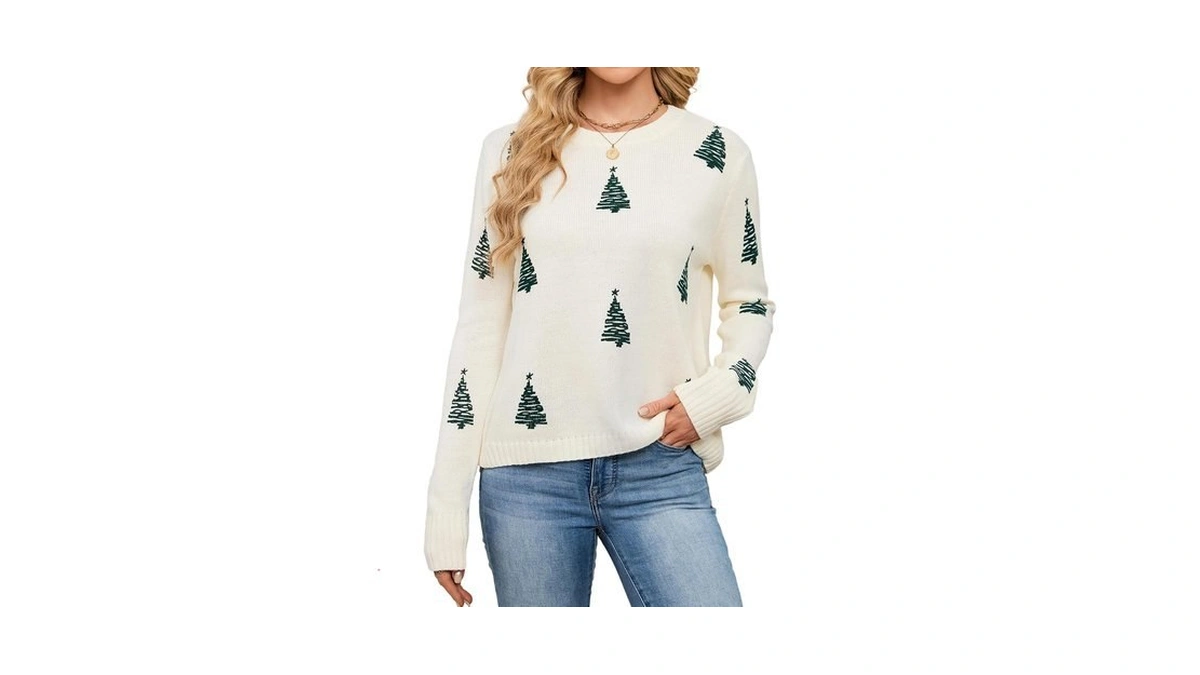 Sunnymelody Womens Ugly Christmas Sweater Tree Print Sweaters For Women