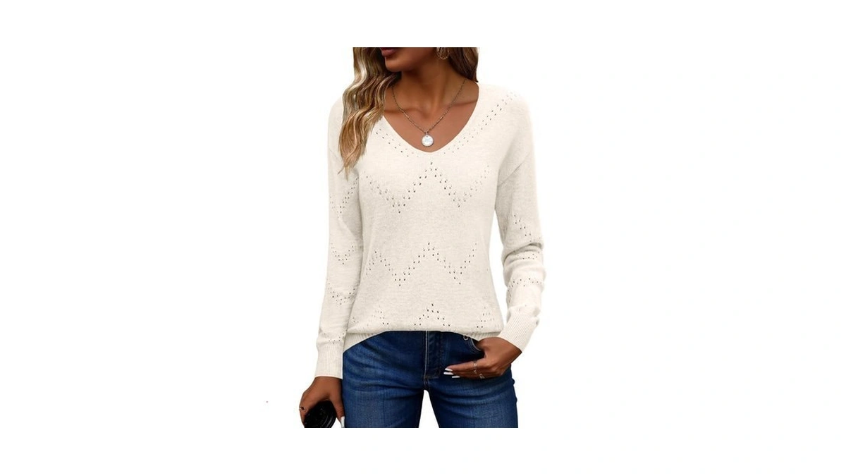 Zeagoo Sweaters For Women Cute Elegant Soft V-neck Long Sleeve