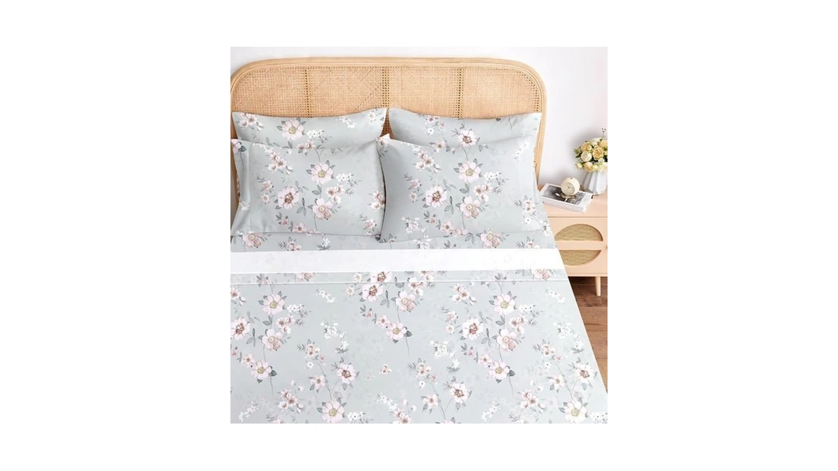 Bysure Queen Sheet Set 6 Pieces (grey Plum Flower), Cottage