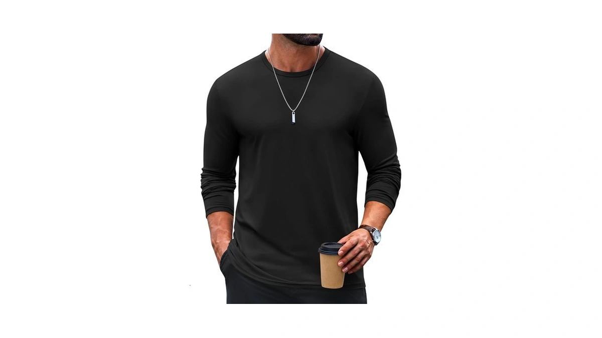 Coofandy Men's T-shirt Long Sleeve Crew Neck Casual Soft Basic