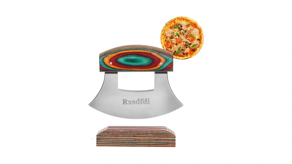 Pizza Cutter Rocker Knife, Sharp Ulu Knife With Wooden Handle,