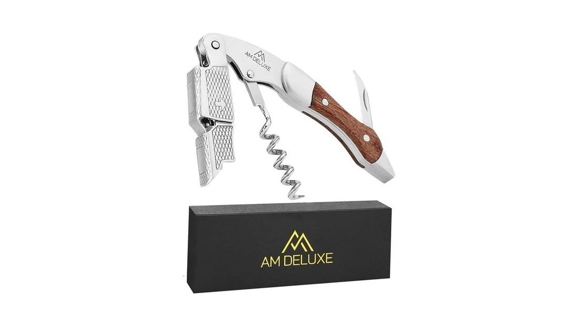 Am Deluxe Waiters Corkscrew Wine Opener - Double-hinged Fulcrum 3-in-1