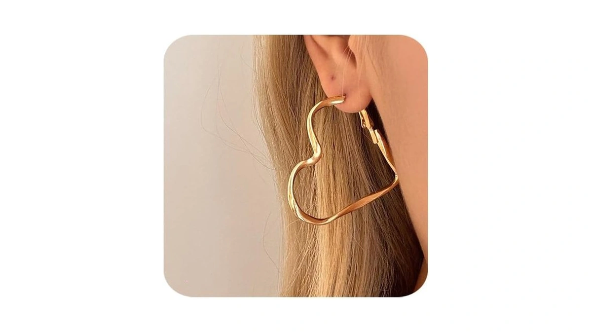 Juankiki Dangle Hoop Earrings For Women,14k Gold Plated Huggic Heart