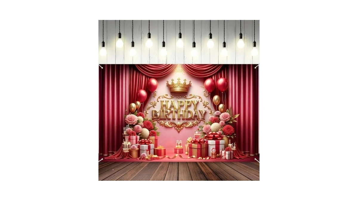 Blissyard Pink Crown Polyester Birthday Banner 71x43 Inch Party Decor