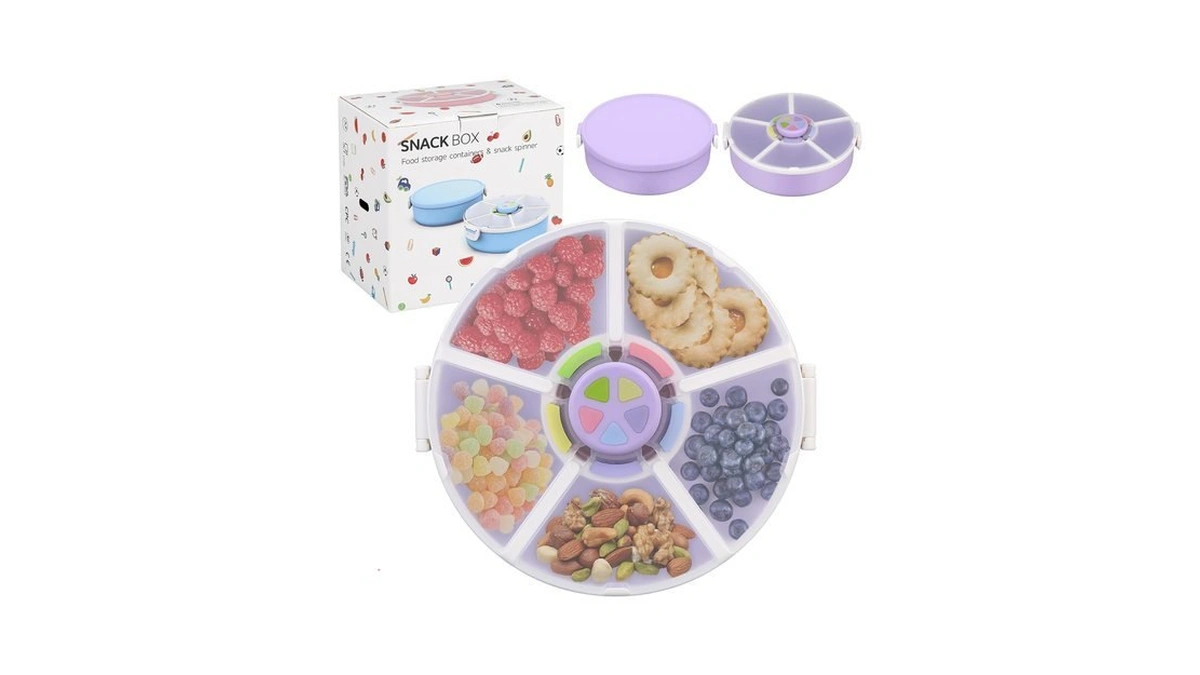 Pawtong Snack Rotator Container Reusable Snack Box With 5 Compartment