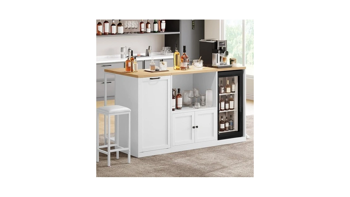 Homiflex 67" Large Kitchen Island W/mini Fridge Space, Rolling Island
