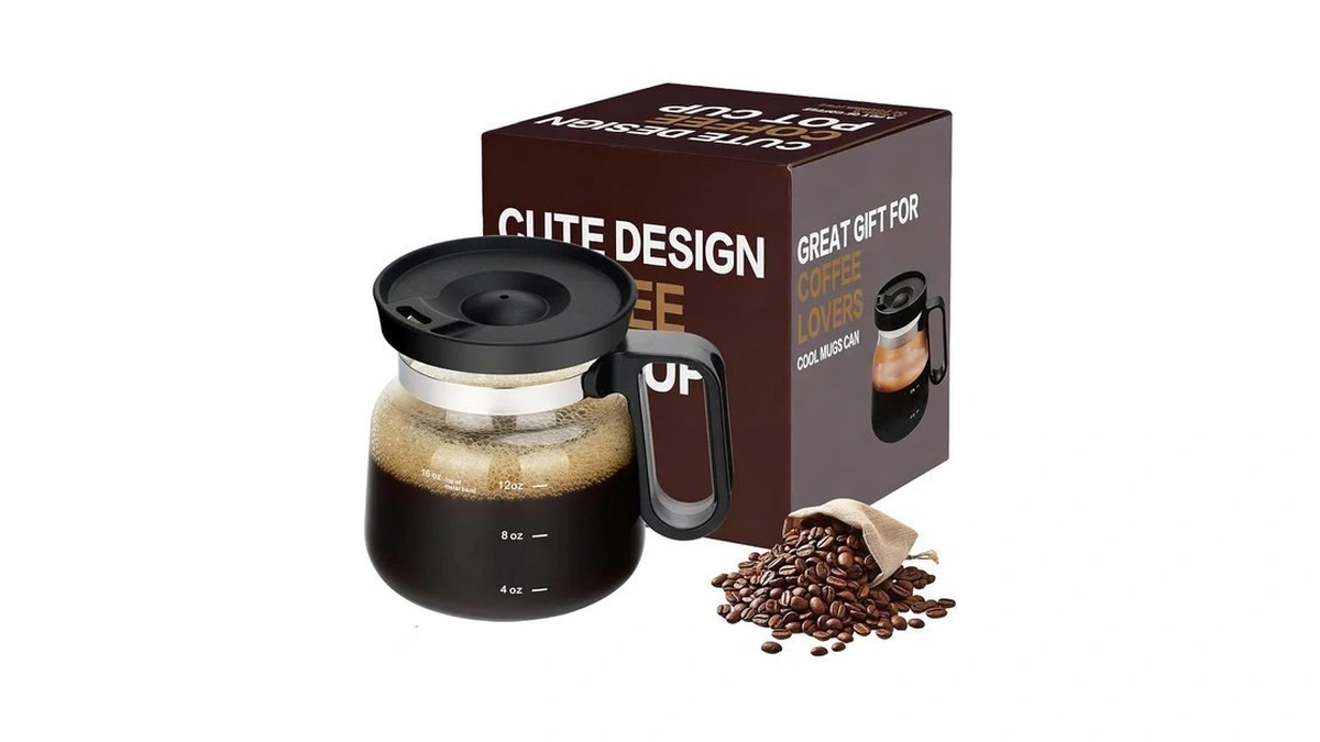 Foubret Coffee Pot Mug With Lid,16oz Mini Glass Coffee Pot