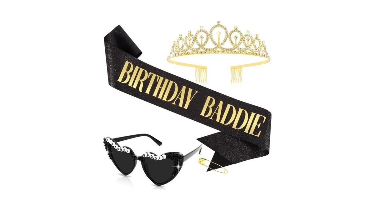 Birthday Baddie Sash & Sunglasses & Crown For Women, Hapdoo