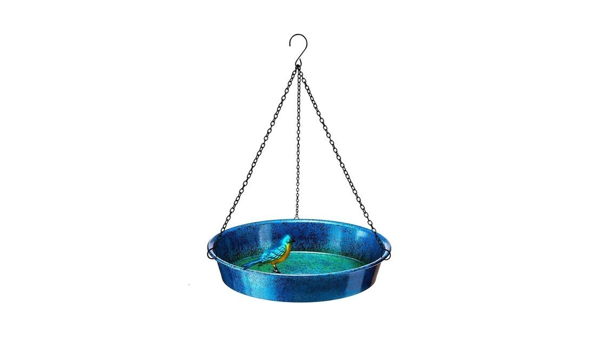 Hanging Bird Bath For Outdoor, Blue & Green Metal Birdbath