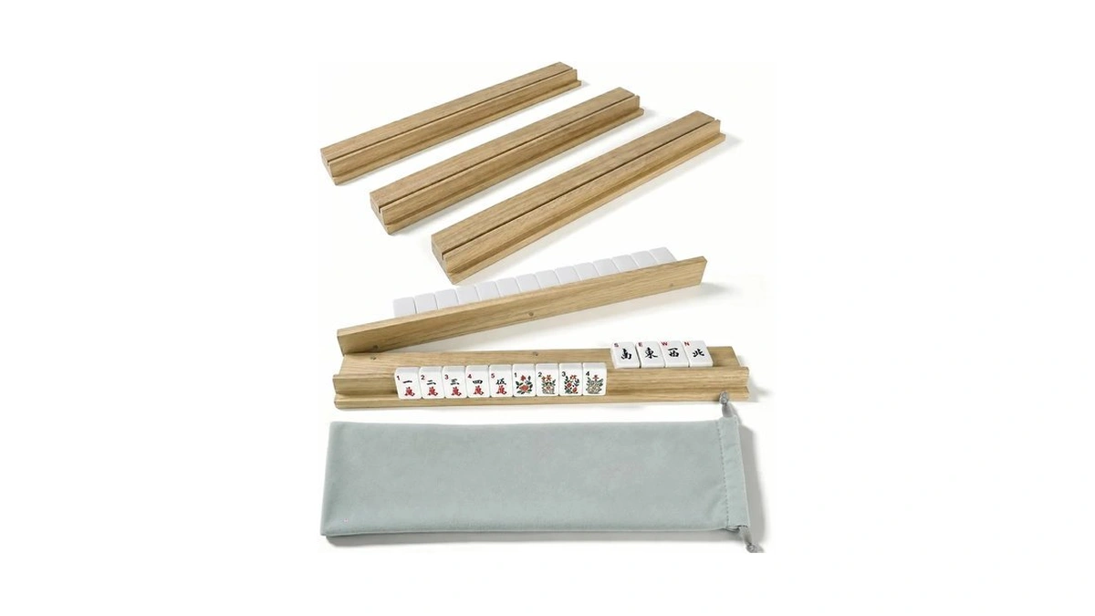Ezylgo Acacia Mahjong Racks With Magnetic Pushers 17.3in 4-pack