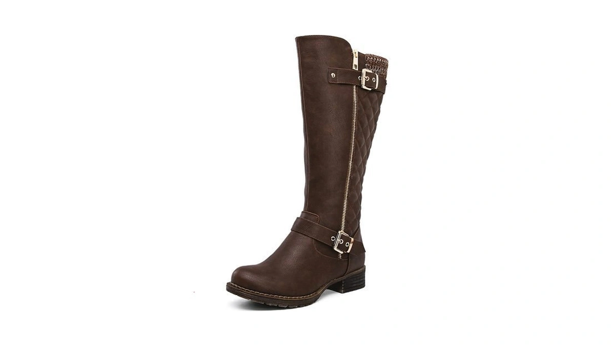 Globalwin Women's Quilted Knee-high Boots Fall Winter Fashion Riding Brown
