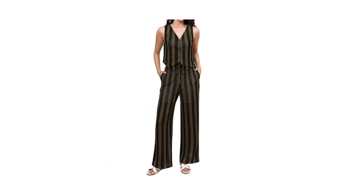 Anetyflying Women's 2 Piece Pants Sets Striped Outfits Vacation Beach
