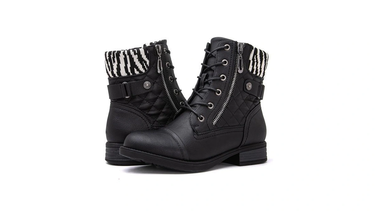 Globalwin Women's Black Ankle Booties Fashion Combat Boots With Zebra