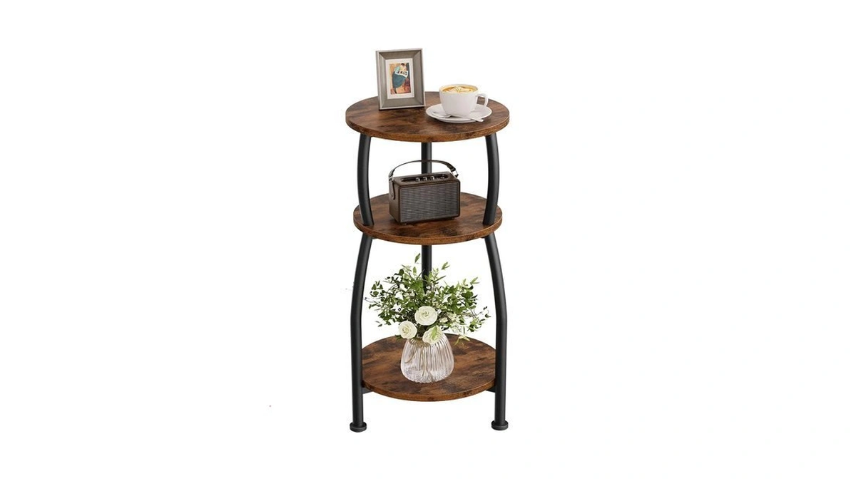 Yuede Small Round Side Table, 3-tier Slim End Table For
