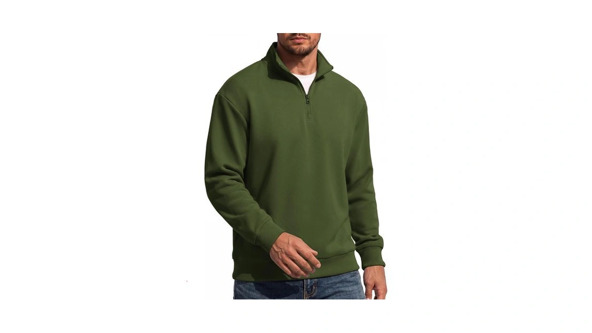 Coofandy Mens 3/4 Zip Sweatshirt Fleece Casual Pullover Collared Top