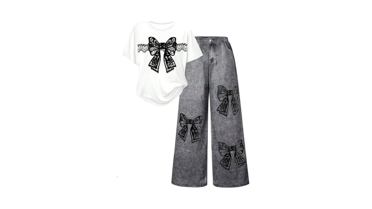 Soly Hux Girl's Bow Graphic T Shirt Wide Leg Pants
