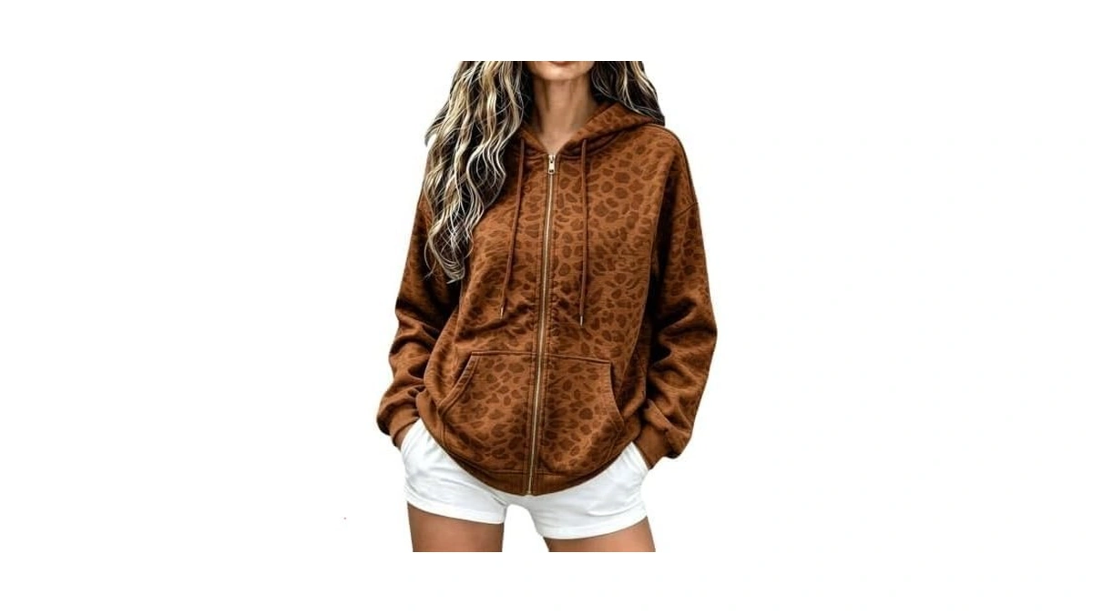 Zip Up Hoodies For Women Oversized Comfy Fleece Vintage Leopard