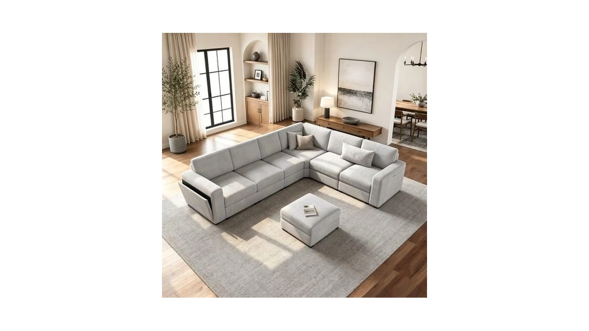 Vesgantti Modular 6-seater Chenille L Shaped Sectional Sofa, Light Grey