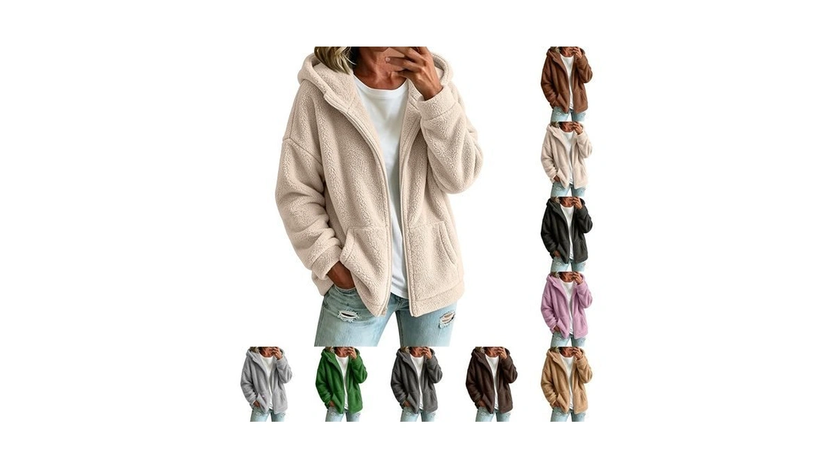 Fleece Sherpa Jacket Women Cozy Teddy Hoodie Bed Cardigan Sweater
